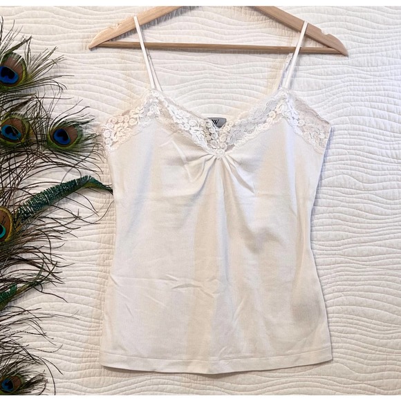 Worthington | Tops | Worthington Stretch Camisole Lace Edged Neckline  Spaghetti Strap Tank Top | Poshmark